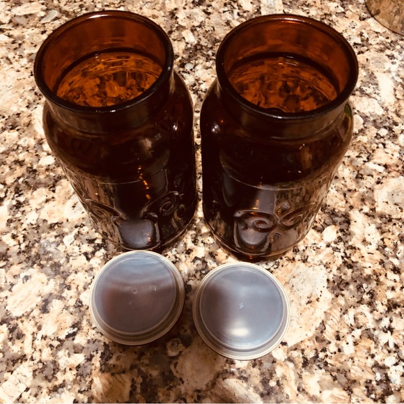 Vintage Style Fleur De Lis Design Amber Brown Glass Apothecary Jars (2) 9-1/4" - Picture 6 of 11